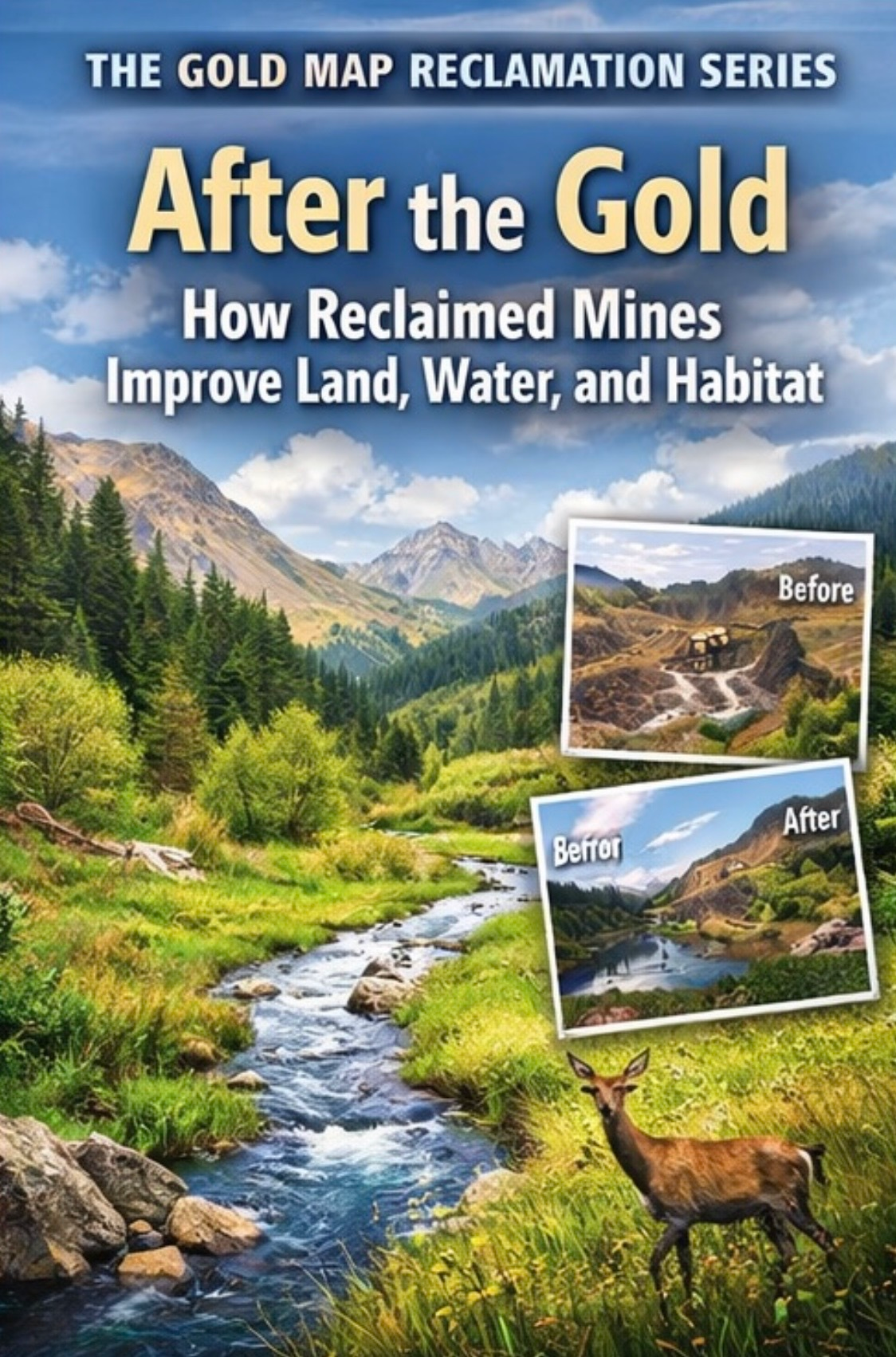 Cover of After the Gold focused on reclaimed mines, land recovery, water, and habitat.