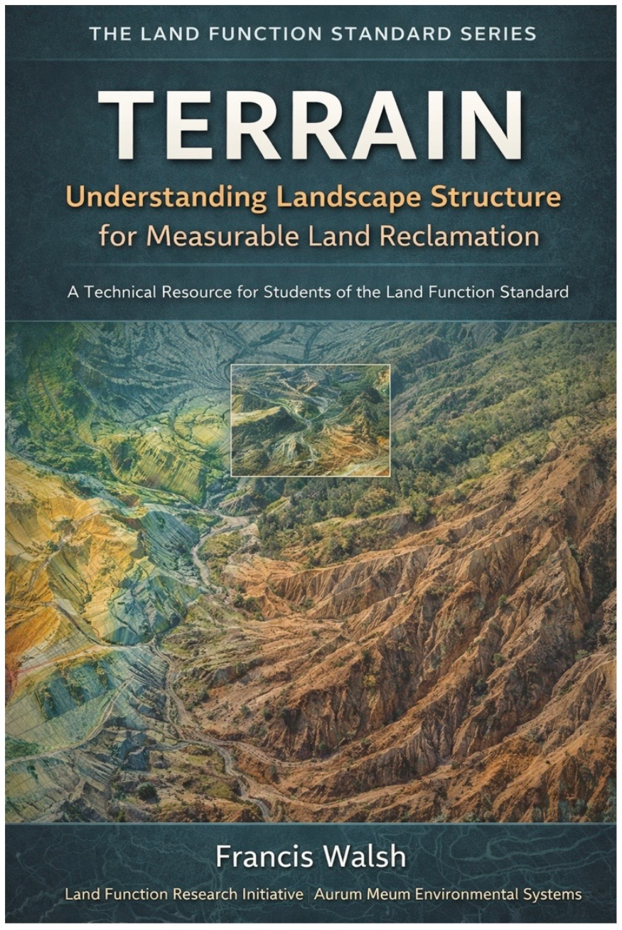 Cover of Terrain, Volume I of the Land Function Standard Series, showing geomorphic landscape structure used to illustrate land function analysis.